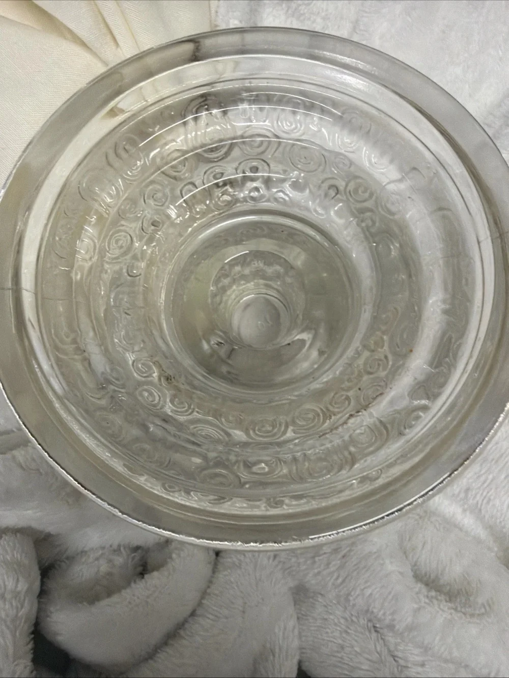 Clear Glass Pillar Candle Holder with White Taper Candle Vtg swirl